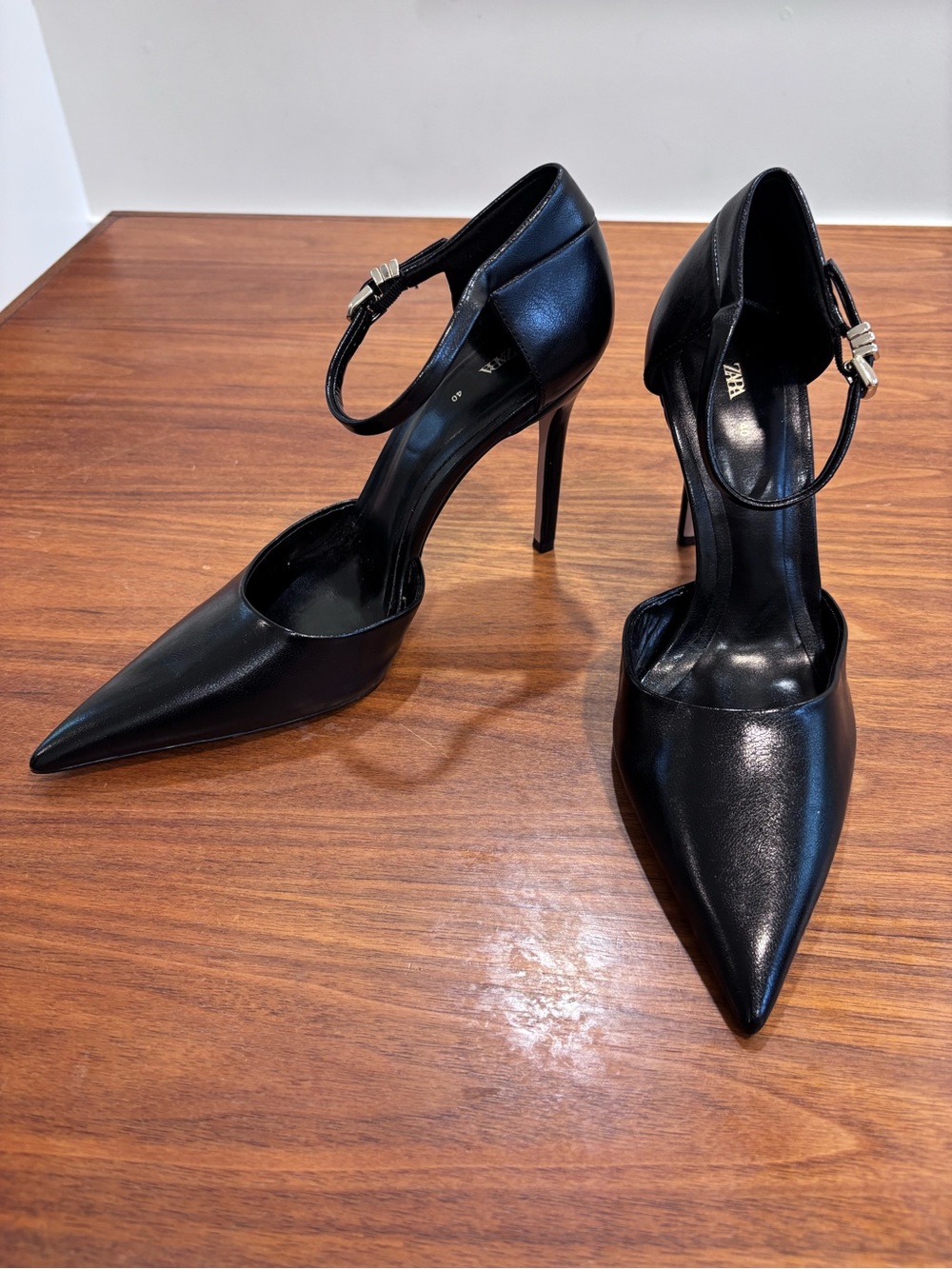 Zara NWOT Black Pointed Ankle Strap d'Orsay Heels 40 US 9